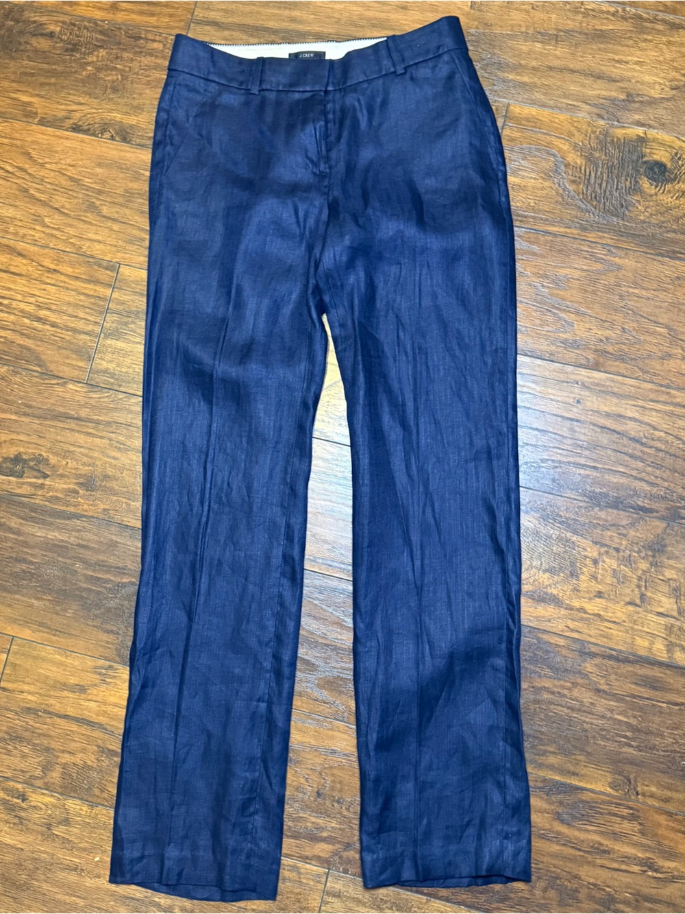 J Crew Bristol Slim 100% linen trouser Straight leg Pants Size 2 NAVY $128 NWOT - Picture 2 of 15